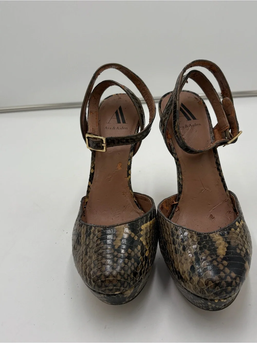 Vintage Ava & Aiden Stiletto Pumps Heels Snake Skin Platform Ankle Strap Size 9